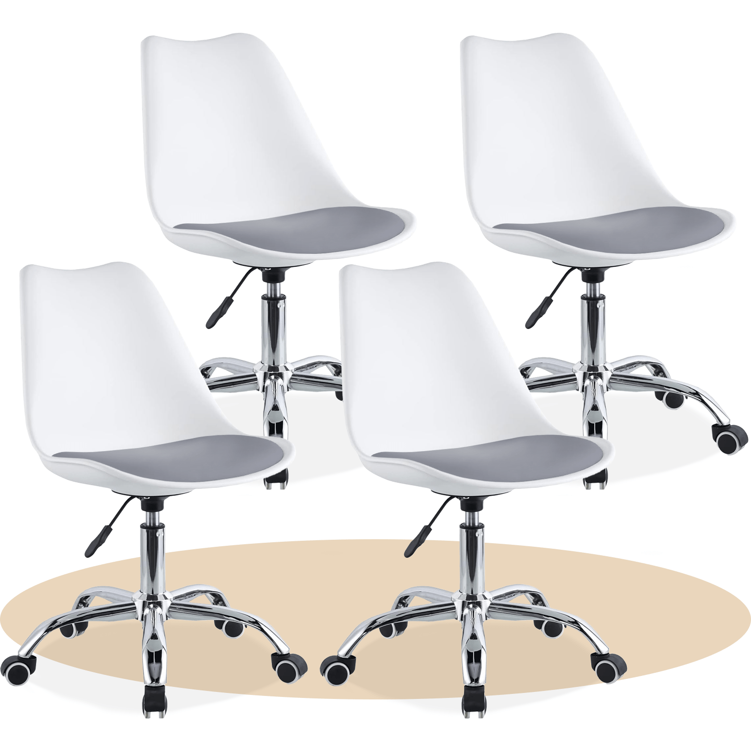 Silla Escritorio Ergonómica con Ruedas, Silla Oficina Giratoria con Altura Ajustable, Acolchada, Estilo Nórdico, Ideal para Estudio y Oficina