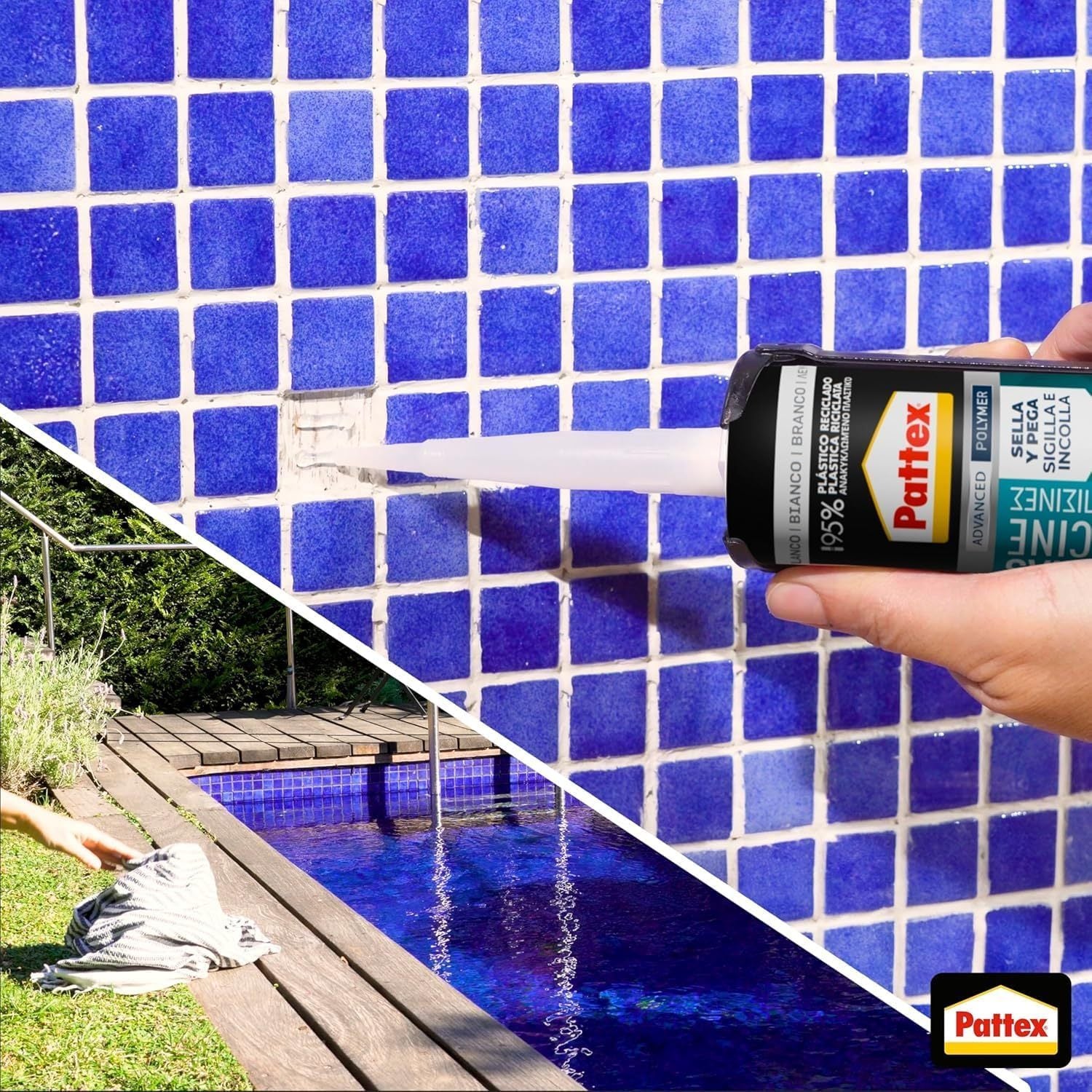 Pattex Sellador Piscinas, Polímero Adhesivo Impermeable con Flextec, Multimaterial, Adhiere Bajo el Agua, Ideal para Sellar, Pegar y Reparar Piscinas, Blanco, 280ml