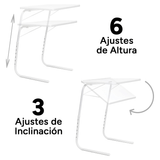 Mesa Plegable Portátil, Mesa Auxiliar Multifunción Ajustable, 6 Ajustes de Altura, 3 Ajustes de Inclinación, Permite hasta 18 Posiciones diferentes, Diseño Ligero, Estable y Resistente, Pensado para Comer, Trabajar con el Portátil, Dibujar