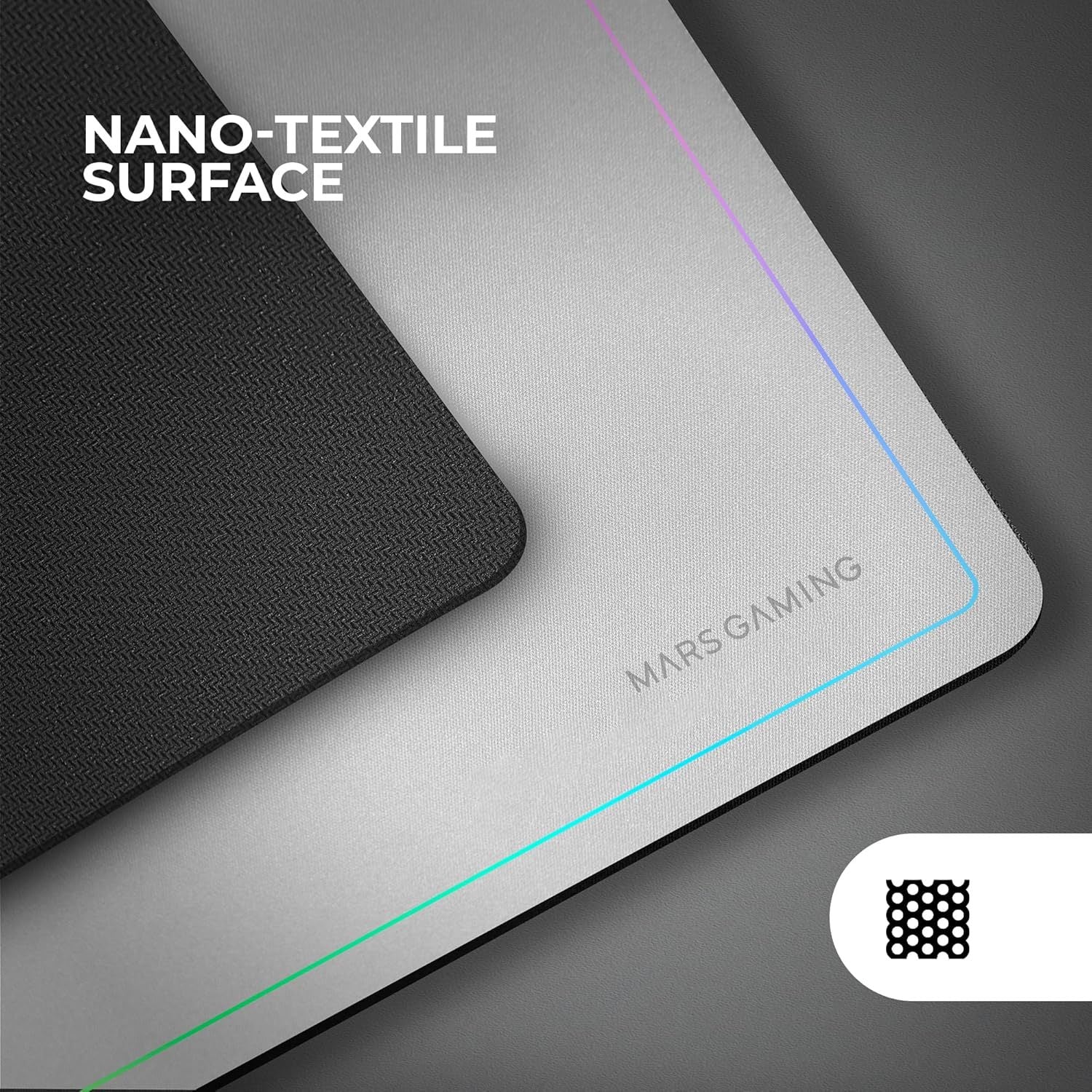 Mars Gaming MMP224, Alfombrilla Gaming XXL 880x330mm, Diseño de Bordes Rainbow, Base Antideslizante de Caucho Natural, Superficie Nanotextil de Alta Precisión, Alfombrilla de Ratón Flexible, Blanco