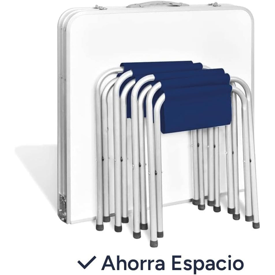 Mesa Plegable Portátil Camping para 4 Personas, Altura Regulable, Incluye 4 Taburetes Plegables, Mesa Plegable Jardín, Mesa Plegable con Sillas, Set de Mesa Plegable Jardín con Sillas, Fácil de Transportar y Guardar, 120x60x55/62/70 cm
