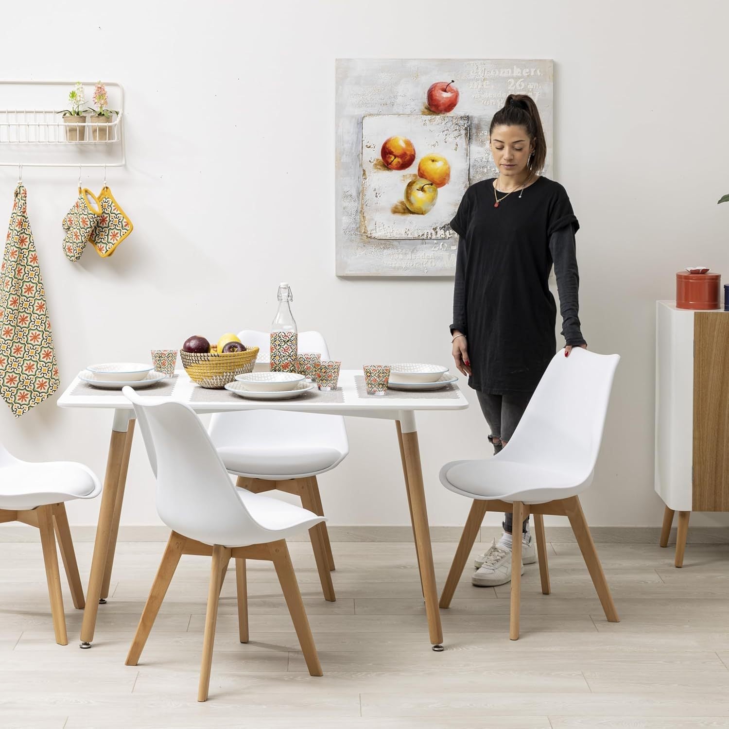 Sillas para Comedor, Sillas de Cocina con Asiento Blando, Tapizado y Patas Resistentes de Madera de Haya