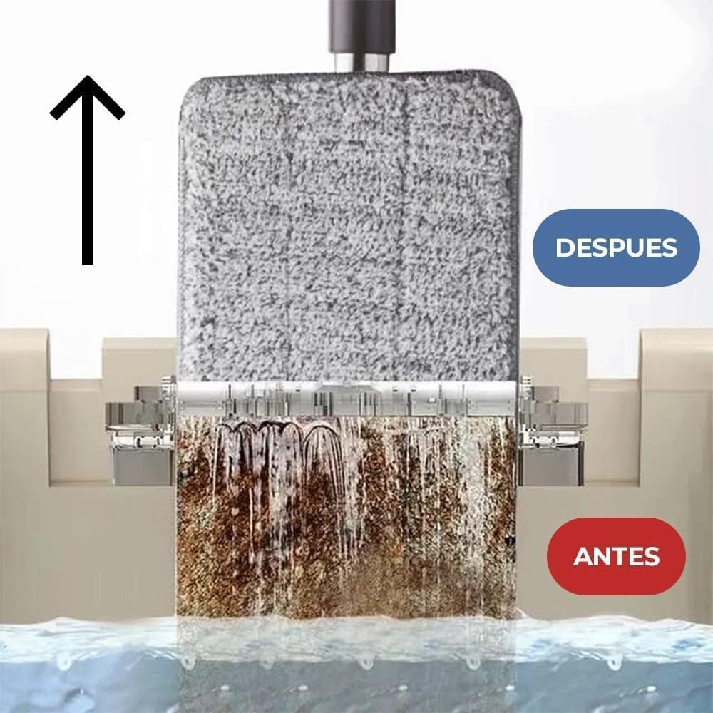 Fregona y Cubo de Limpieza Escurridor con Compartimentos, Cabezal Plano y Flexible Rotación 360. Cubo Escurrefacil. Ideal para Limpiar Suelos, Paredes, Techos, Ventanas, Incluye Recambios Extra