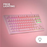 Mars Gaming MK023, Teclado Gaming TKL, Tecnología Híbrida H-Mech, Iluminación FRGB Rainbow, Anti-ghosting, Compatibilidad Universal, Rosa, Idioma Francés