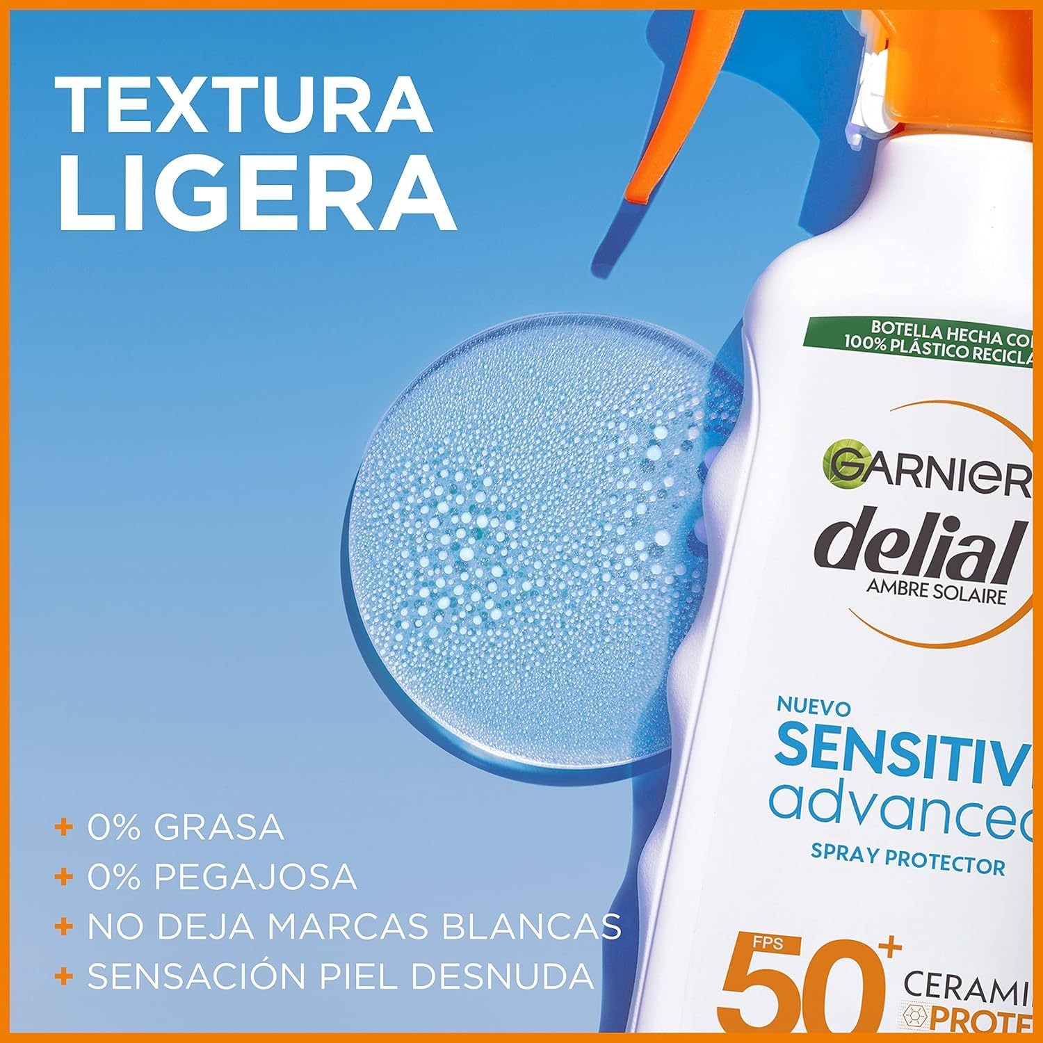 Garnier Protector Solar Spray Adultos Delial Sensitive Advanced, Ideal para Pieles Claras, Sensibles e Intolerantes al Sol, IP50+ -270 ml, Protección Avanzada Contra Rayos UVB, UVA Y UVA Largos, No Deja Manchas, 0% Grasa 0% Pegajosa