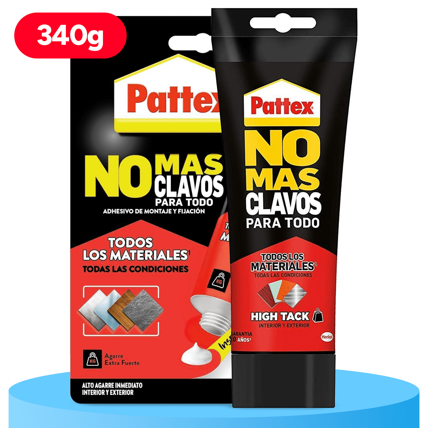 Pattex No Más Clavos Para Todo HighTack, Pegamento de Montaje Resistente a Temperaturas Extremas, Pegamento Fuerte en Superficies Húmedas, Adhesivo Blanco, 340g