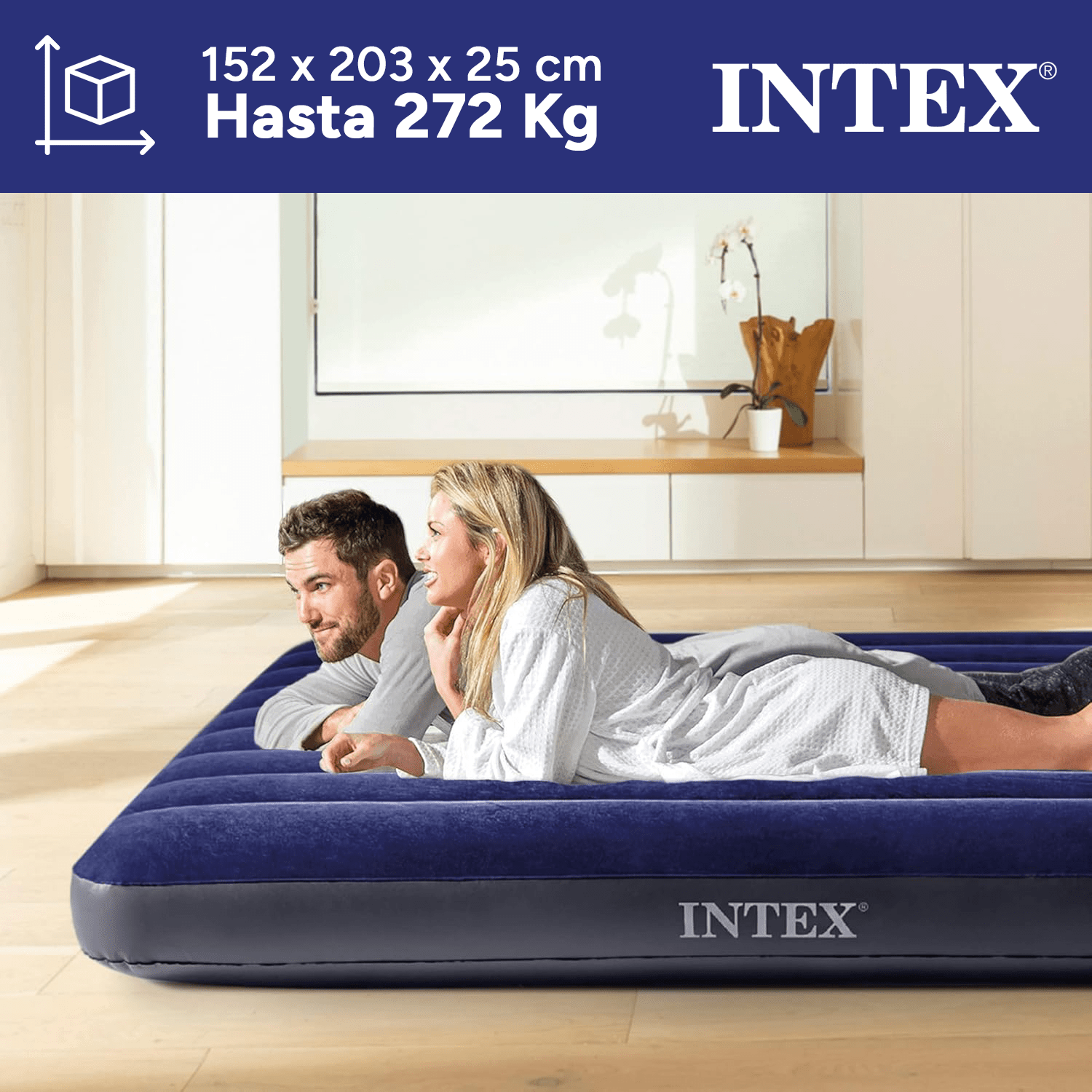 INTEX Colchón Hinchable, Colchon Inflable, Rápido Hinchado, Alta Resistencia con Extra de Firmeza, Comodidad y Durabilidad, Apto para Interior y Exterior, Hecho de Miles de Fibras de Poliéster que no se Estiran ni por el Tiempo ni por el Uso