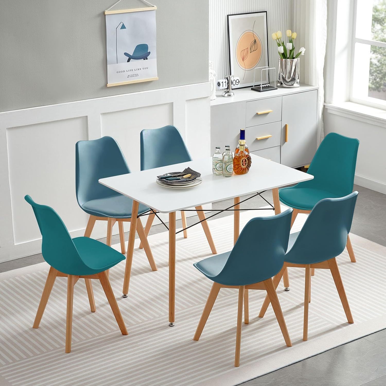 1/2/4/6 Unidad Sillas para Comedor, Sillas para Cocina con Asiento Blando, Tapizado y Patas Resistentes de Madera de Haya, Sillas Nórdicas