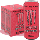 MONSTER ENERGY Pipeline Punch Bebida Energética Sabor Fruta de la Pasión, Naranja y Guayaba, 4 Latas de 500ml