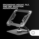 Mars Gaming MA-RSN, Soporte para Portátiles y Tablets hasta 17", Ajuste en Altura + Inclinación + Rotación 360º, Stand Estructura Acero, Almohadillas Antideslizantes, Diseño Plegable Portátil, Negro