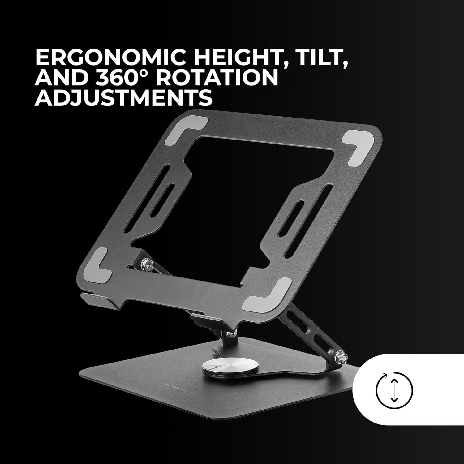 Mars Gaming MA-RSN, Soporte para Portátiles y Tablets hasta 17", Ajuste en Altura + Inclinación + Rotación 360º, Stand Estructura Acero, Almohadillas Antideslizantes, Diseño Plegable Portátil, Negro