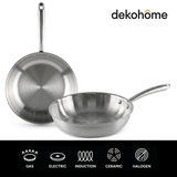 Sartenes de Acero Inoxidable TriPly Pulido y Mango Ergonómico de Acero Inoxidable Aptas para Todo Tipos de Cocina, Distribución Uniforme del Calor, Ø20/Ø24cm