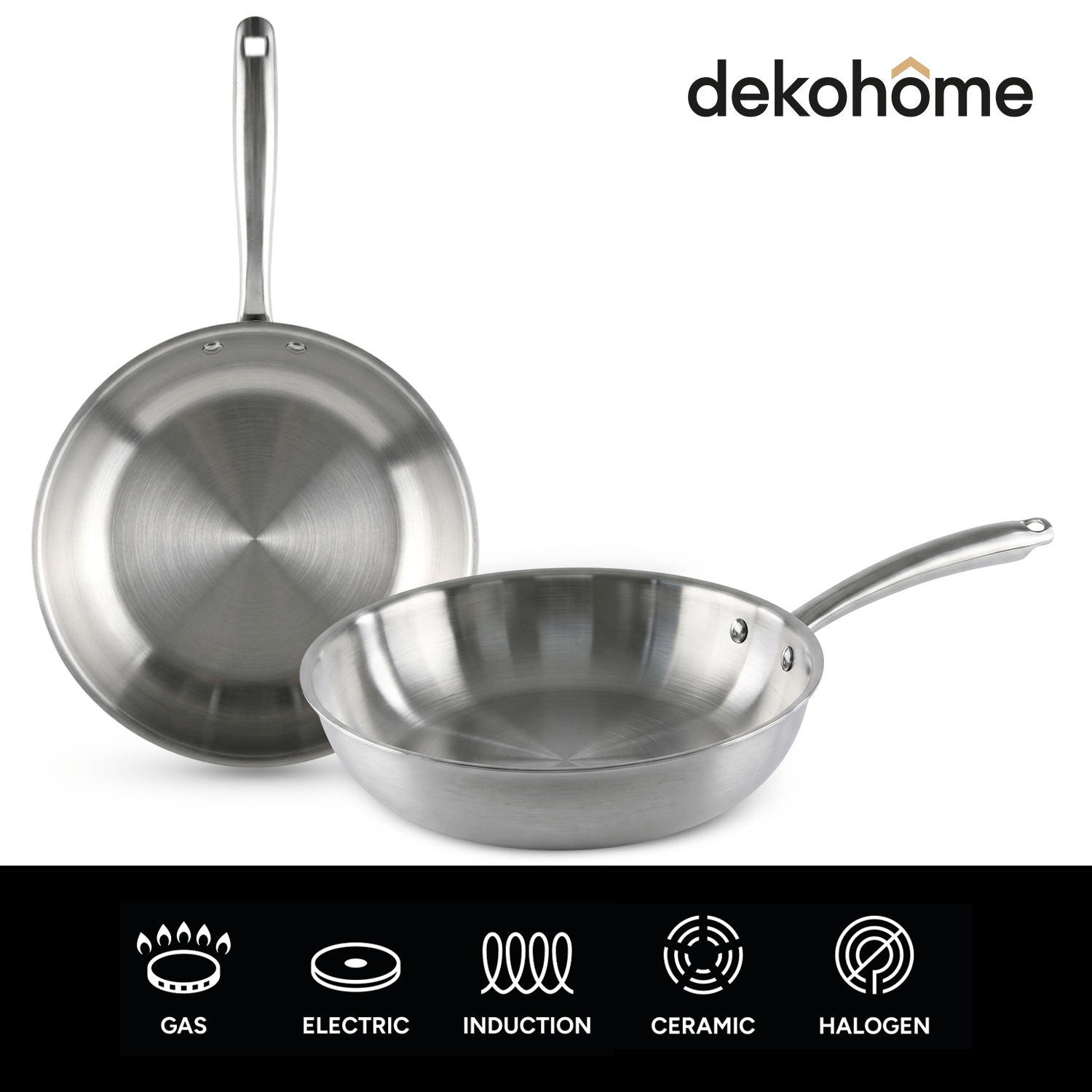 Sartenes de Acero Inoxidable TriPly Pulido y Mango Ergonómico de Acero Inoxidable Aptas para Todo Tipos de Cocina, Distribución Uniforme del Calor, Ø20/Ø24cm