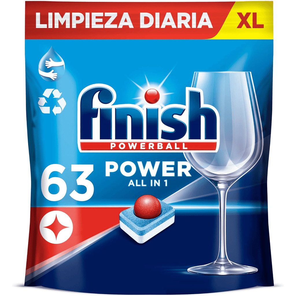Finish Powerball Power All in 1 Pastillas Lavavajillas con potente Powerball para Eliminar las Manchas de Grasa más Difíciles, Limpieza y Brillo diario, No se necesita Prelavar