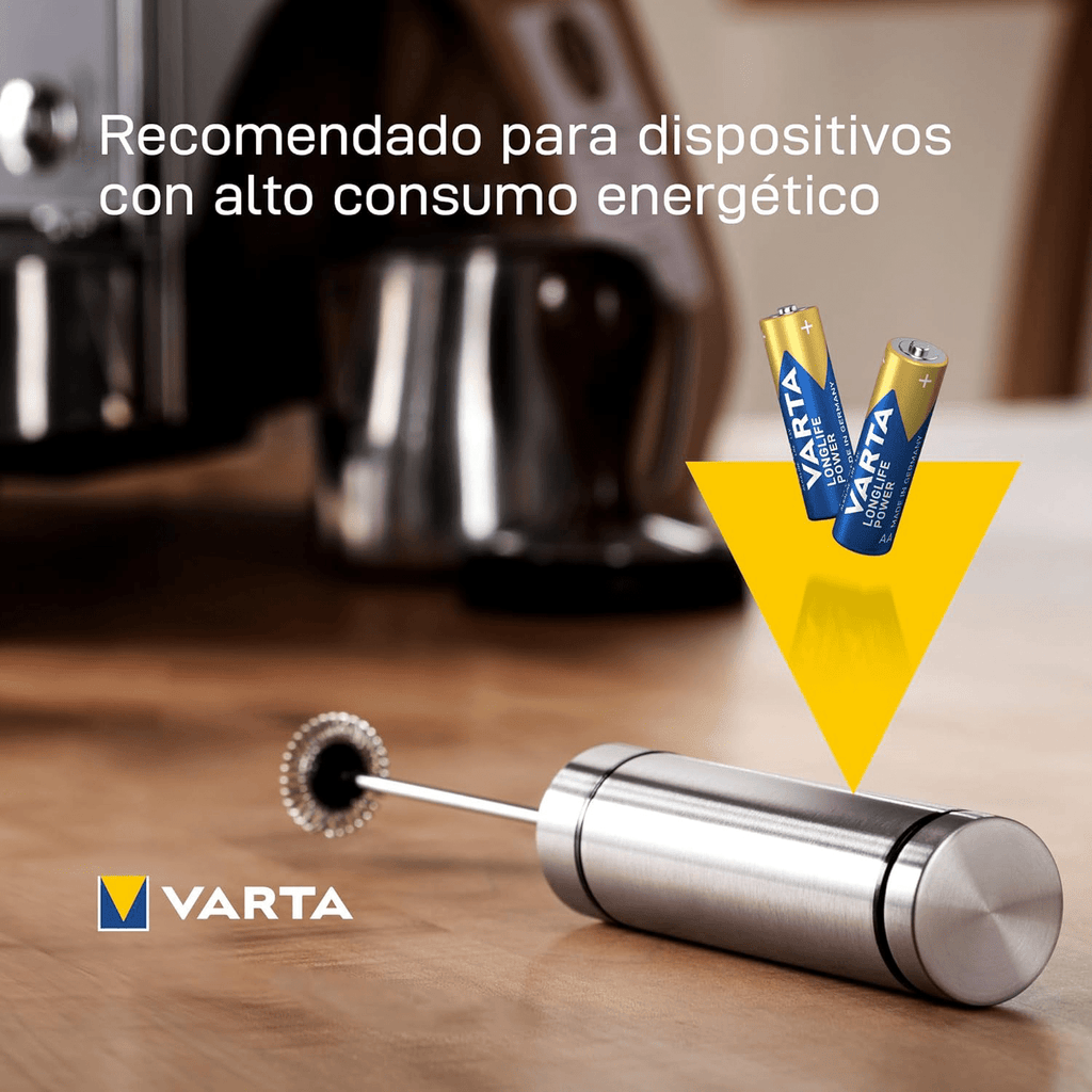 Pilas AA Alcalinas de Alto Rendimiento, VARTA Longlife Power, Ultra Larga Duración, Energía Continua, Ideal para Controles Remotos, Juguetes Electrónicos, Linternas, Lámparas, Relojes, Cámaras y Otros Dispositivos de Uso Diario - VARTA