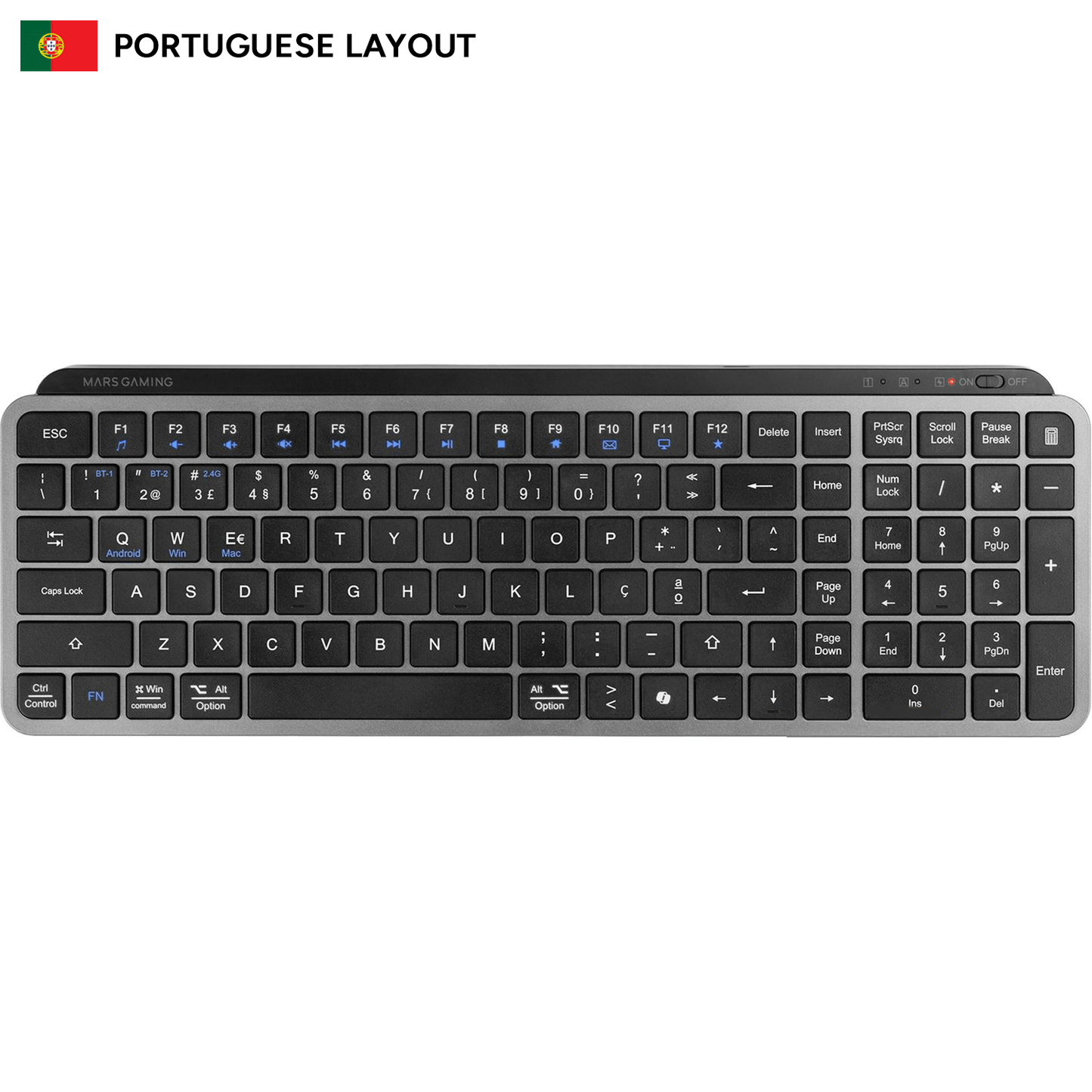 Mars Gaming MK-SILENKEYS, Teclado Inalámbrico Full-Format Compacto, Perfil Bajo, Switches Tijera Silenciosos, Tecla Copilot AI, Bluetooth 5.1 Dual + 2.4GPRO, Batería 200h, PC/Mac, Español, Negro