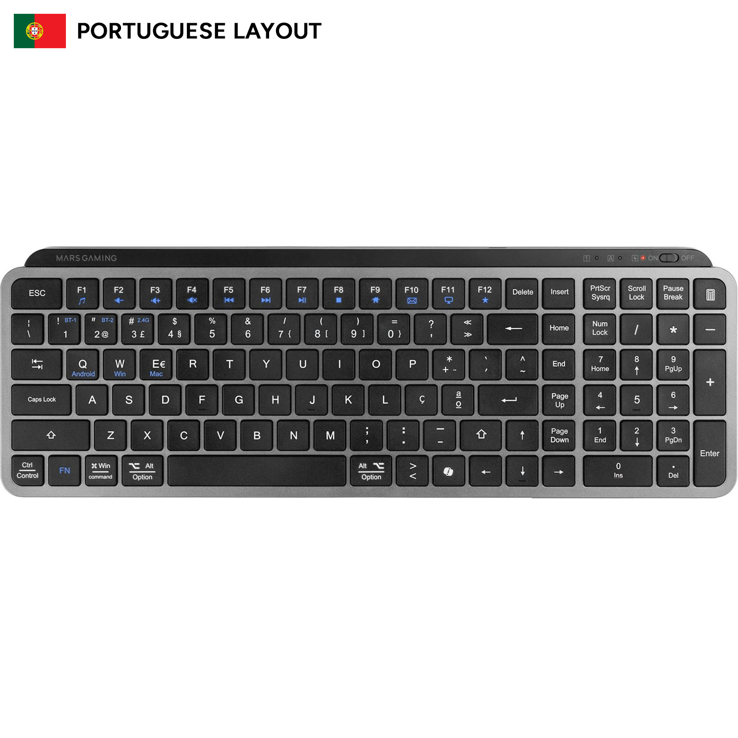 Mars Gaming MK-SILENKEYS, Teclado Inalámbrico Full-Format Compacto, Perfil Bajo, Switches Tijera Silenciosos, Tecla Copilot AI, Bluetooth 5.1 Dual + 2.4GPRO, Batería 200h, PC/Mac, Español, Negro