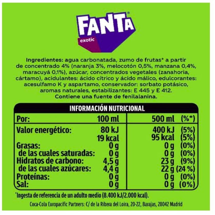 Fanta Exotic, Refresco con Sabor a Naranja, Melocotón y Fruta de la Pasión, Pack Ahorro de 24 Latas de 330ml