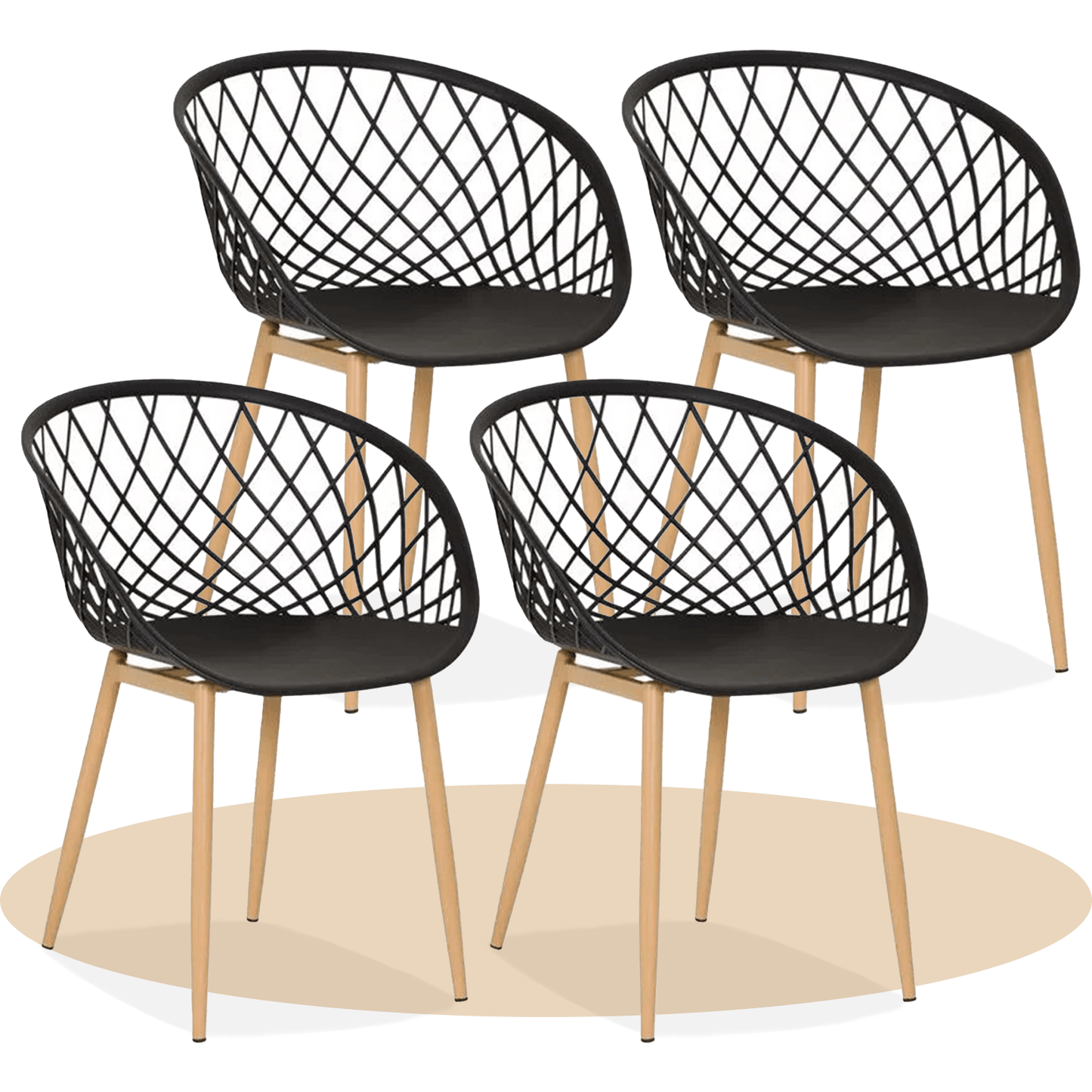 Sillas para Comedor, Sillas para Cocina con Asiento de Polipropileno Ultra Resistente con Diseño tipo Rejilla, Estructura y Patas Metálicas de Color Caqui, 56 x 56 x 80 cm, Negro