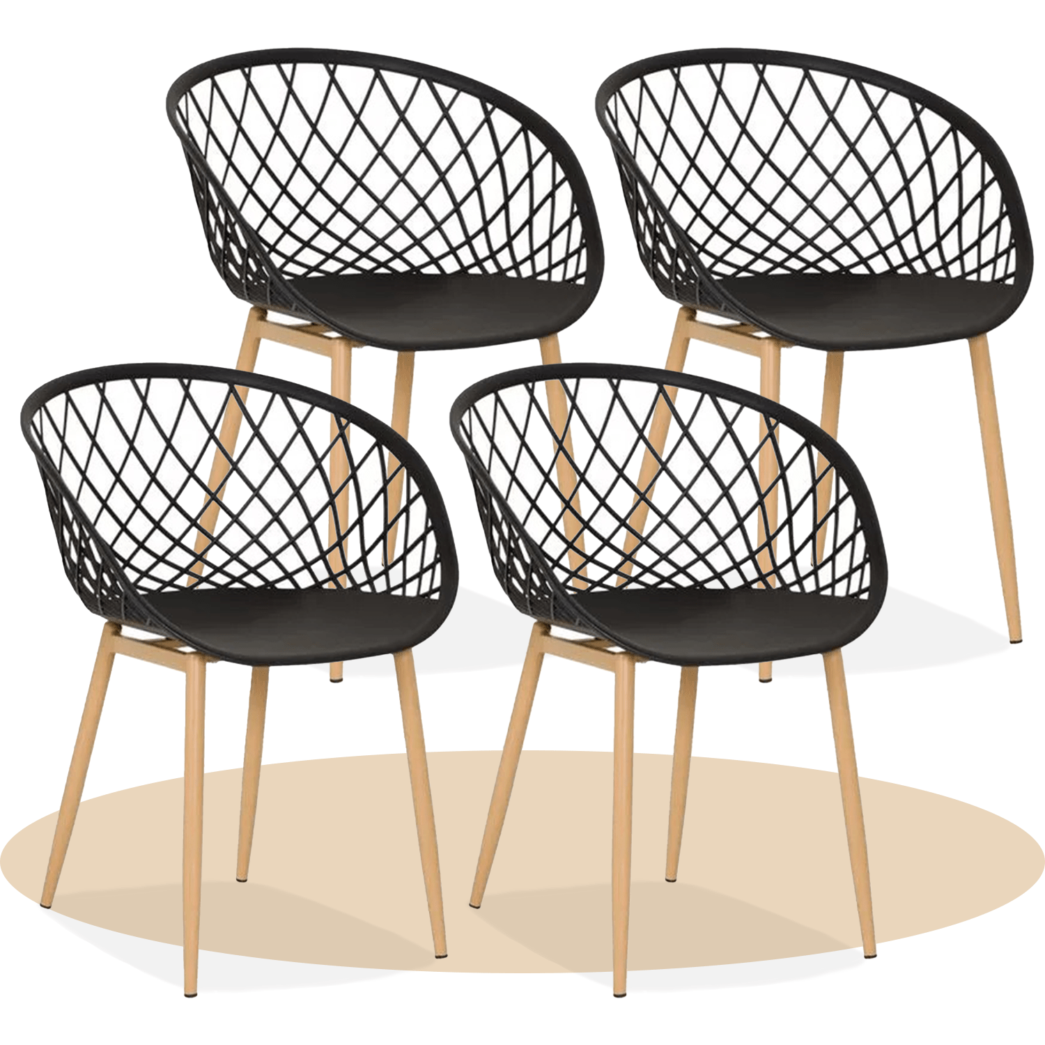 Sillas para Comedor, Sillas para Cocina con Asiento de Polipropileno Ultra Resistente con Diseño tipo Rejilla, Estructura y Patas Metálicas de Color Caqui, 56 x 56 x 80 cm, Negro