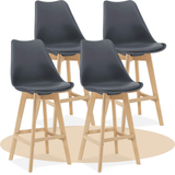 Taburete Alto Cocina con Respaldo, Asiento Blando y Tapizado, Patas Altas Resistentes de Madera de Haya con Reposapiés, Sillas Nórdicas, Ideal para Cocina, Salón, Comedor y Restaurante, 54.5 x 49.5 x 106 cm