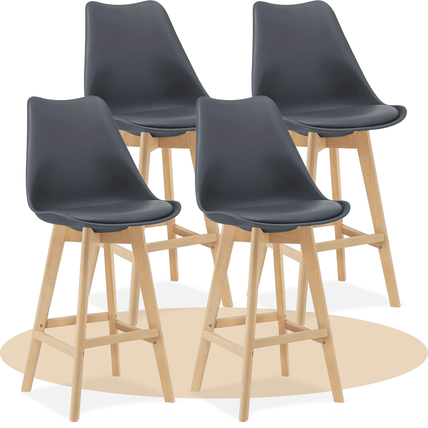 Taburete Alto Cocina con Respaldo, Asiento Blando y Tapizado, Patas Altas Resistentes de Madera de Haya con Reposapiés, Sillas Nórdicas, Ideal para Cocina, Salón, Comedor y Restaurante, 54.5 x 49.5 x 106 cm