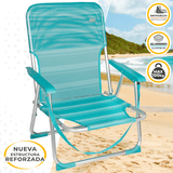 Silla Plegable Playa Reclinable y Resistente. Soporta hasta 100kg. Posición fija. Sistema Antivuelco. Ideal para Playa, Jardín, Terraza o Camping. 44x40x72cm
