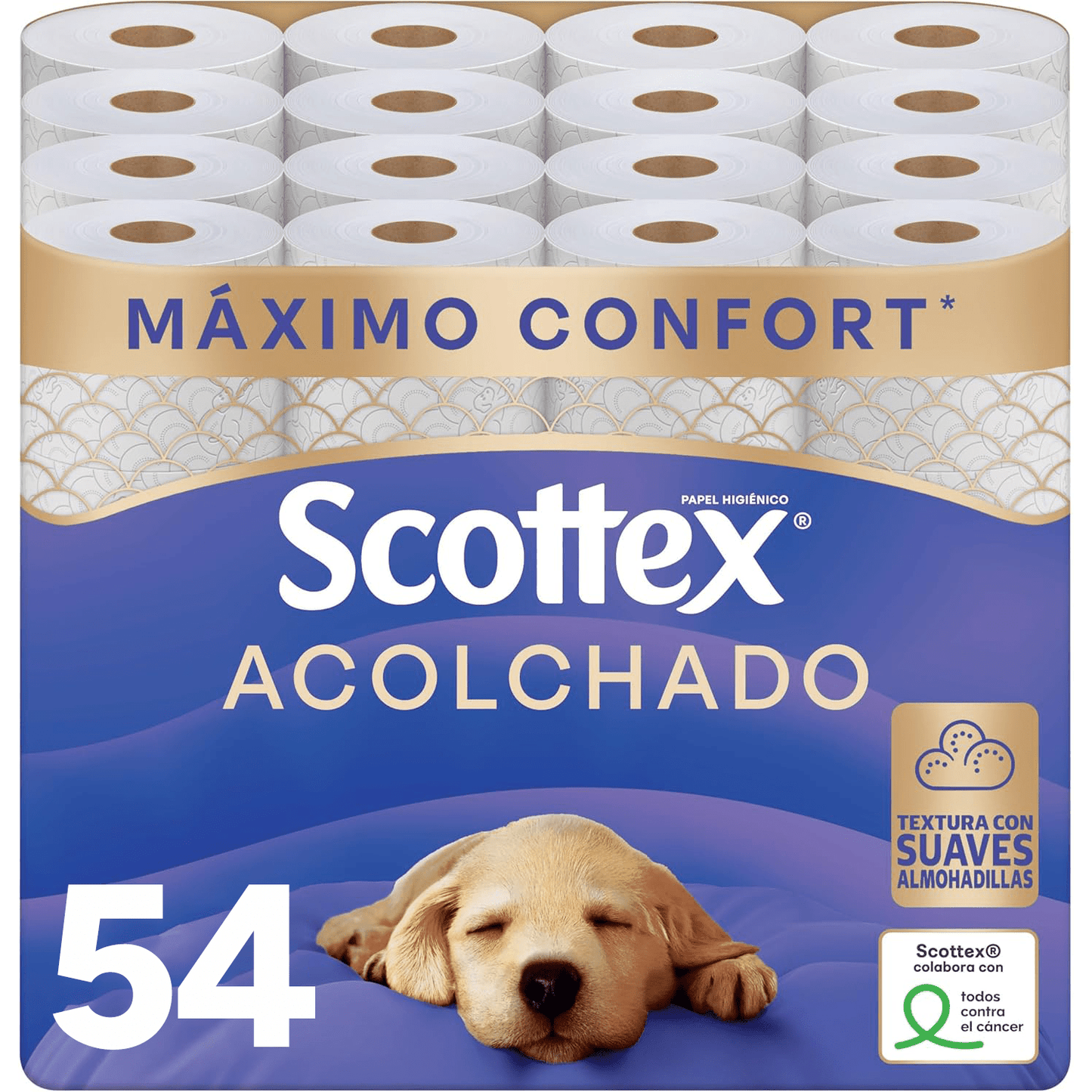 Scottex Acolchado Papel Higiénico Acolchado, Rollos con 3 Capas que Proporcionan Confort y Suavidad