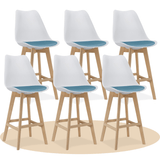 Taburete Alto Cocina con Respaldo, Asiento Blando y Tapizado, Patas Altas Resistentes de Madera de Haya con Reposapiés, Sillas Nórdicas, Ideal para Cocina, Salón, Comedor y Restaurante, 54.5 x 49.5 x 106 cm
