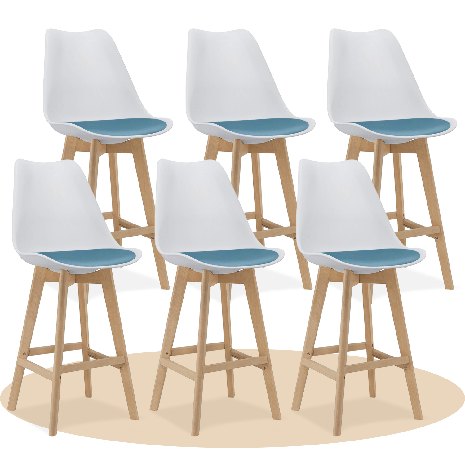 Taburete Alto Cocina con Respaldo, Asiento Blando y Tapizado, Patas Altas Resistentes de Madera de Haya con Reposapiés, Sillas Nórdicas, Ideal para Cocina, Salón, Comedor y Restaurante, 54.5 x 49.5 x 106 cm
