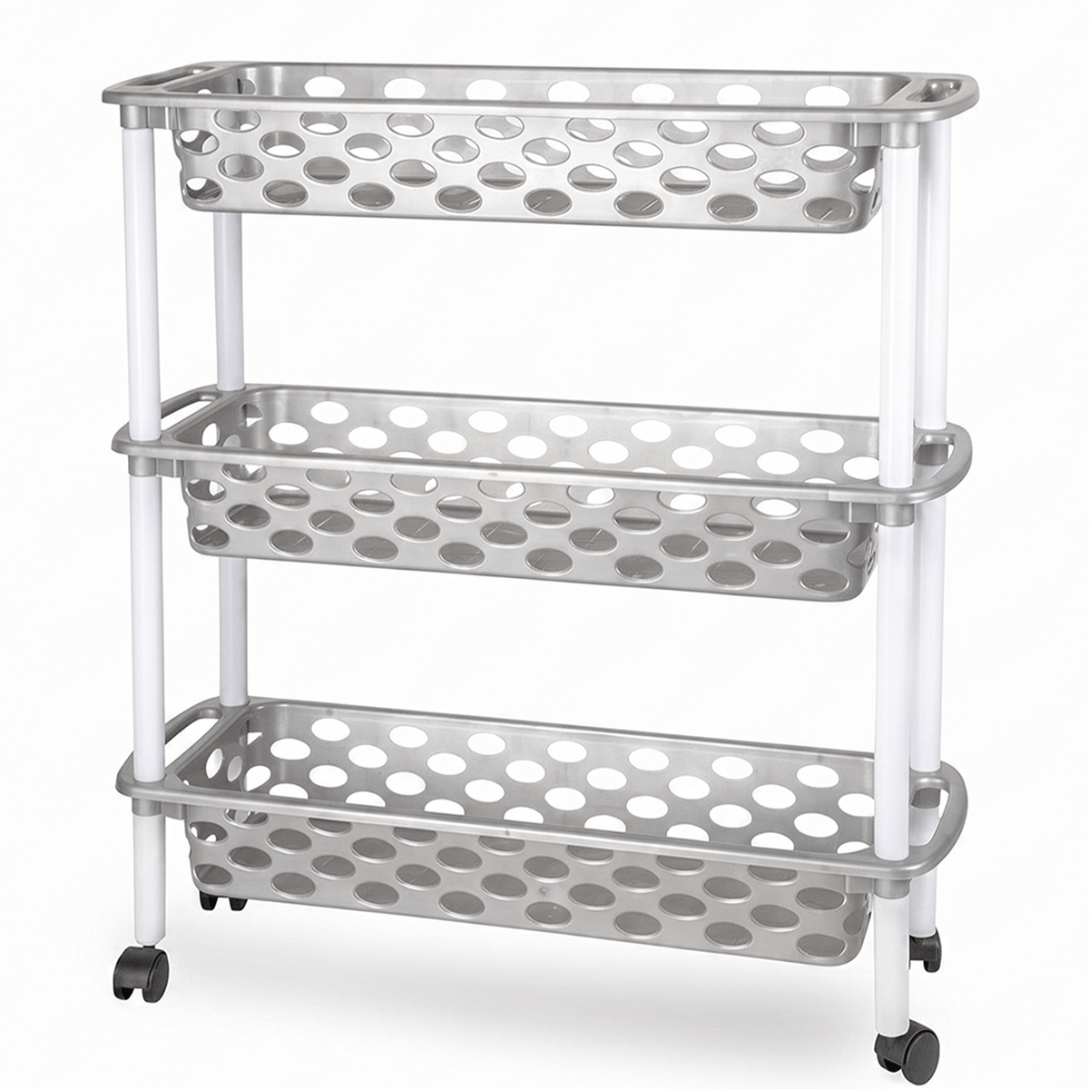 Carrito Auxiliar con Ruedas, Carrito Multifuncional de 3 Niveles, Apto para el Hogar, Oficina, Cocina, Sala de Estar, Baño, Fácil de Limpiar, Desplazamiento Fluido, 18,5 x 58 x 61 cm