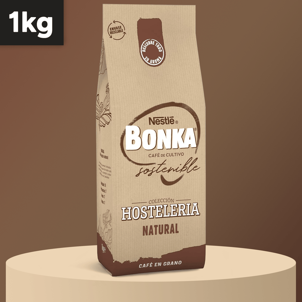 Nestlé Bonka Café Grano Tostado Natural, Suave Aroma a Tostado, Equilibrado en Intensidad, Cuerpo y Persistencia en Paladar, Ideal para Máquina de Café Espresso, 1Kg
