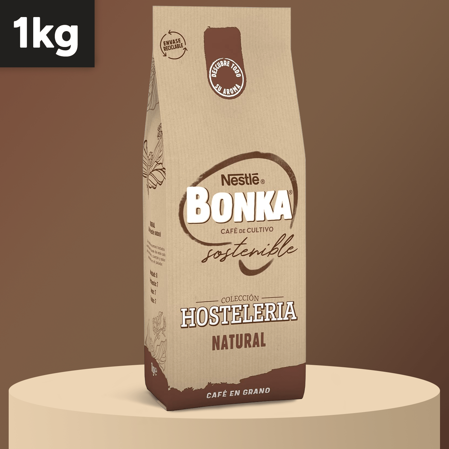 Nestlé Bonka Café Grano Tostado Natural, Suave Aroma a Tostado, Equilibrado en Intensidad, Cuerpo y Persistencia en Paladar, Ideal para Máquina de Café Espresso, 1Kg