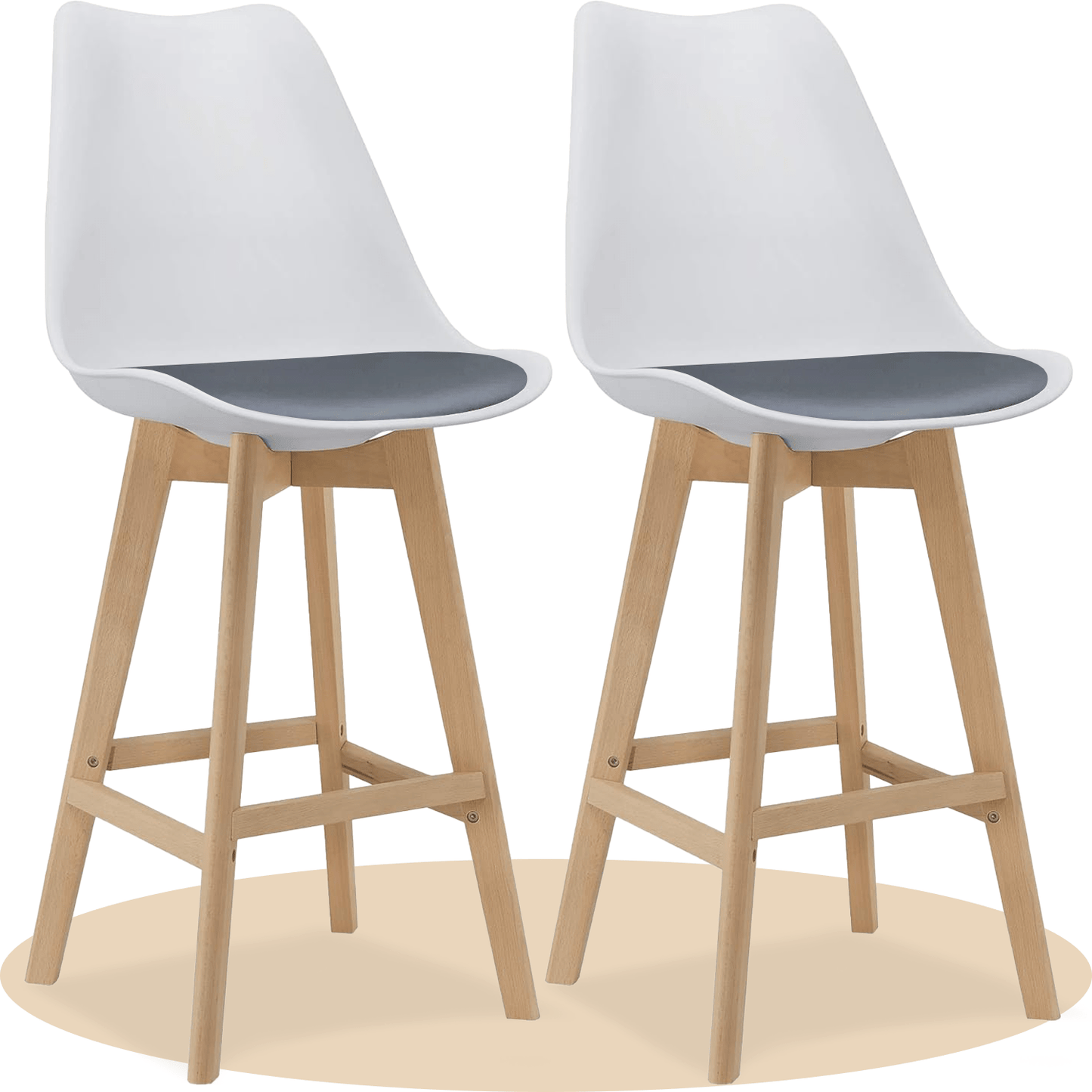 Taburete Alto Cocina con Respaldo, Asiento Blando y Tapizado, Patas Altas Resistentes de Madera de Haya con Reposapiés, Sillas Nórdicas, Ideal para Cocina, Salón, Comedor y Restaurante, 54.5 x 49.5 x 106 cm