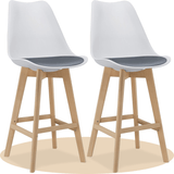 Taburete Alto Cocina con Respaldo, Asiento Blando y Tapizado, Patas Altas Resistentes de Madera de Haya con Reposapiés, Sillas Nórdicas, Ideal para Cocina, Salón, Comedor y Restaurante, 54.5 x 49.5 x 106 cm