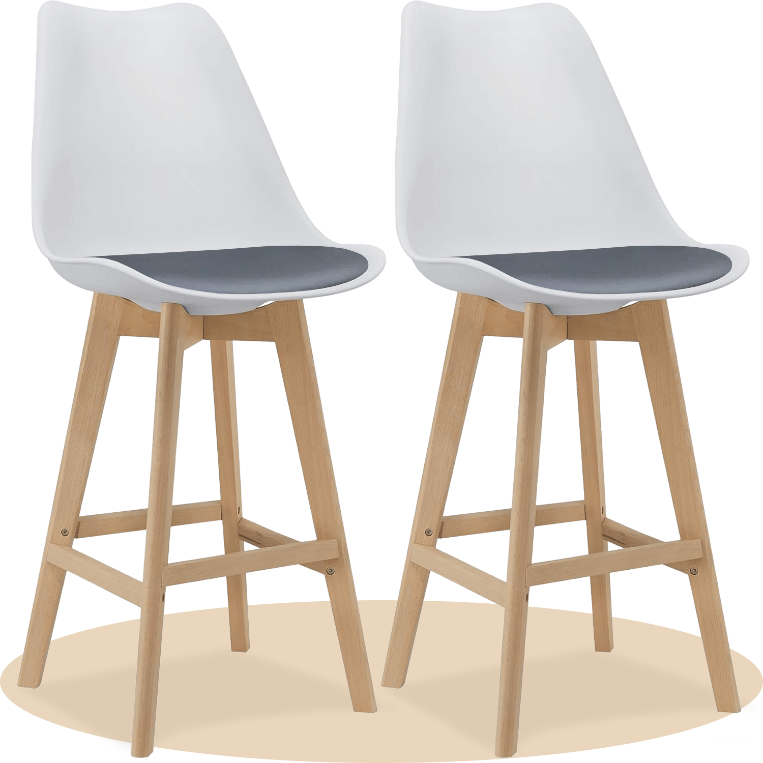 Taburete Alto Cocina con Respaldo, Asiento Blando y Tapizado, Patas Altas Resistentes de Madera de Haya con Reposapiés, Sillas Nórdicas, Ideal para Cocina, Salón, Comedor y Restaurante, 54.5 x 49.5 x 106 cm