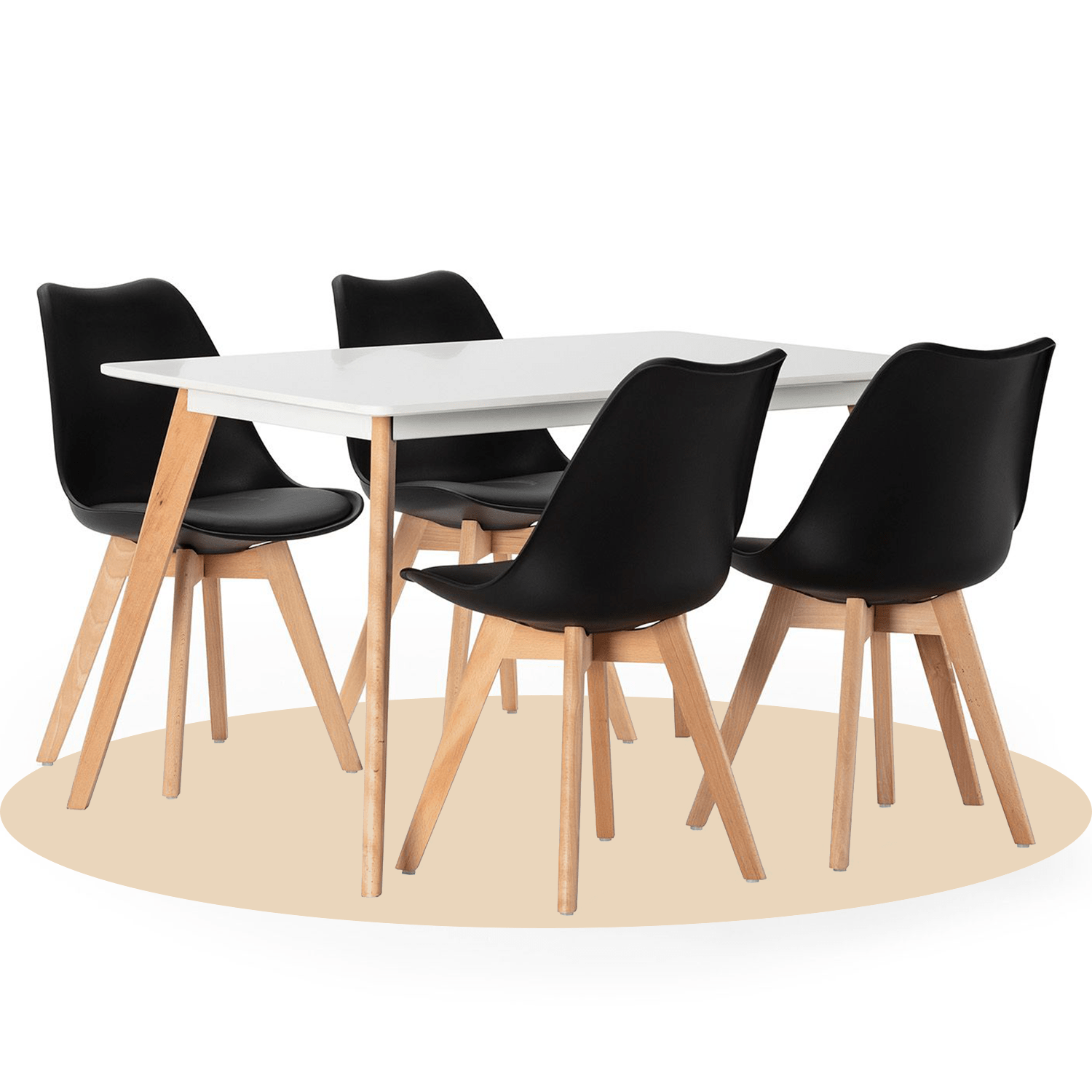 Mesa Comedor para 4-6 Personas, Mesas de Cocina estilo Nórdico, Diseño Resistente, Duradero y Ligero, Ideal para Uso Diario, Tablero MDF Blanco Mate, Patas de Madera de Haya Maciza con Protectores Antirayaduras, Adaptable a Cualquier Espacio