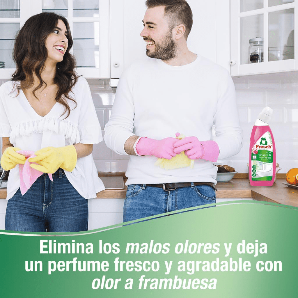 Frosch Gel WC Inodoro, Limpiador de Inodoro, Limpiador de Cal y Residuos Para Inodoro, Higienizante con Aroma a Frambuesa, Pack 10 Unidades x 750ml, 7.5L en Total