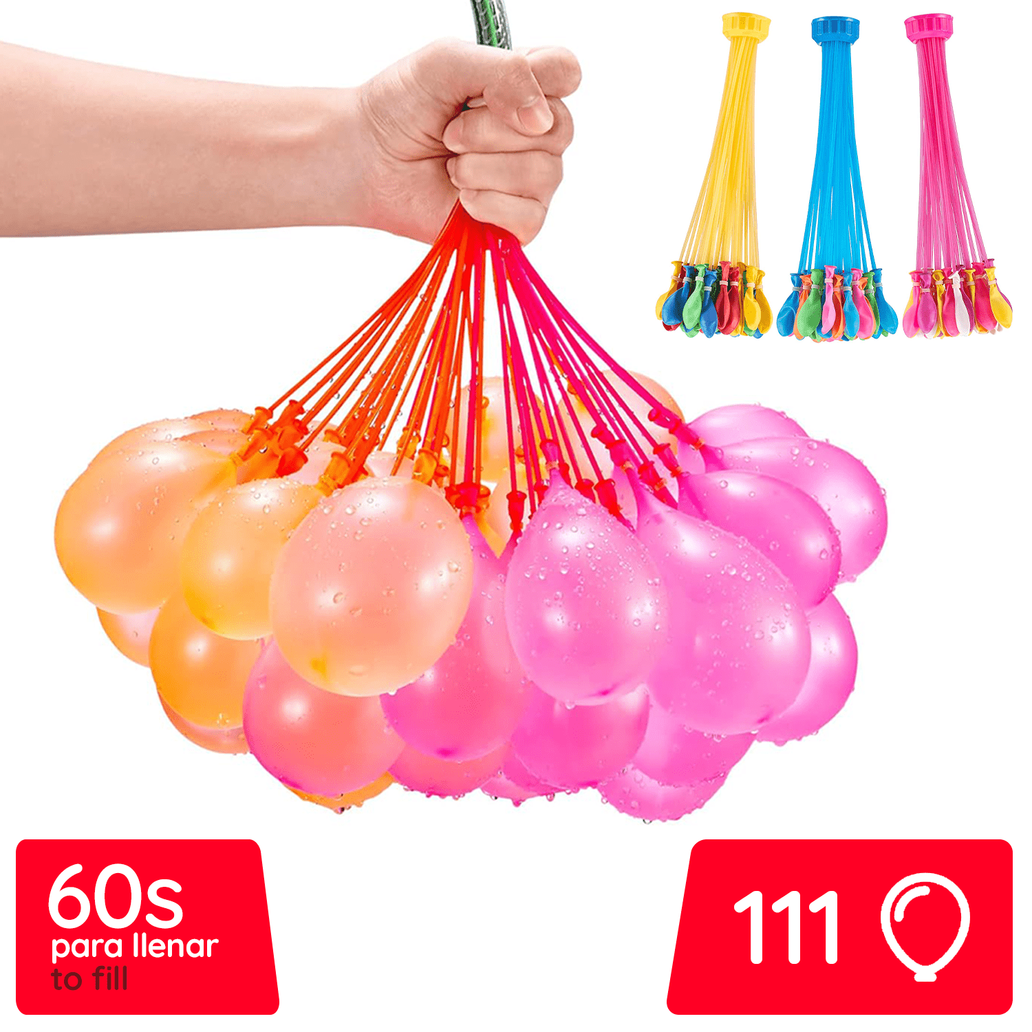 111 Globos de Agua de Llenado Rápido, Llenado Rápido en 60 Segundos ideal para Jardín, Piscina y Fiestas, Autosellado sin Nudos