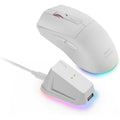 Mars Gaming MM-T3, Ratón Inalámbrico Ligero, Bluetooth 5.0 + 2.4GHz + Cable, Sensor Óptico PIXART PAW3104PRO 14400 dpi, Base de Carga Magnética RGB, Switches Huano, Software de Control, Blanco