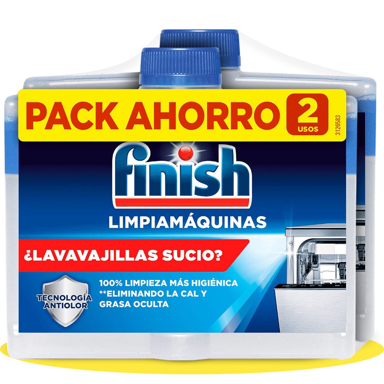 Finish Limpiamáquinas Líquido para Lavavajillas, Limpieza Profunda, Elimina Cal y Grasa Oculta, Contra el Mal Olor, Lavavajillas Líquido Pack Ahorro 2 x 250ml