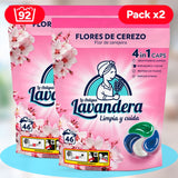 La Antigua Lavandera Detergente en Cápsulas 4 en 1 para Ropa, Aroma Flor de Cerezo, Pack de 2 Cajas de 46 Cápsulas Cada Una, 92 Cápsulas en Total