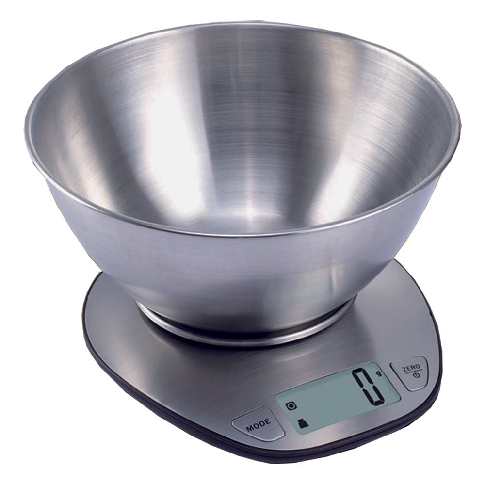 Bascula Cocina con Capacidad de hasta 5Kg, Sensor de Alta Precisión, Unidades de Medida: Gr, Oz y Lb, Indicador de Volumen, Unidades de Volumen: Ml, Fl y Oz, Indicador de Batería Baja y Sobrecarga, Funciona con 2 Pilas AAA, Apagado Automático