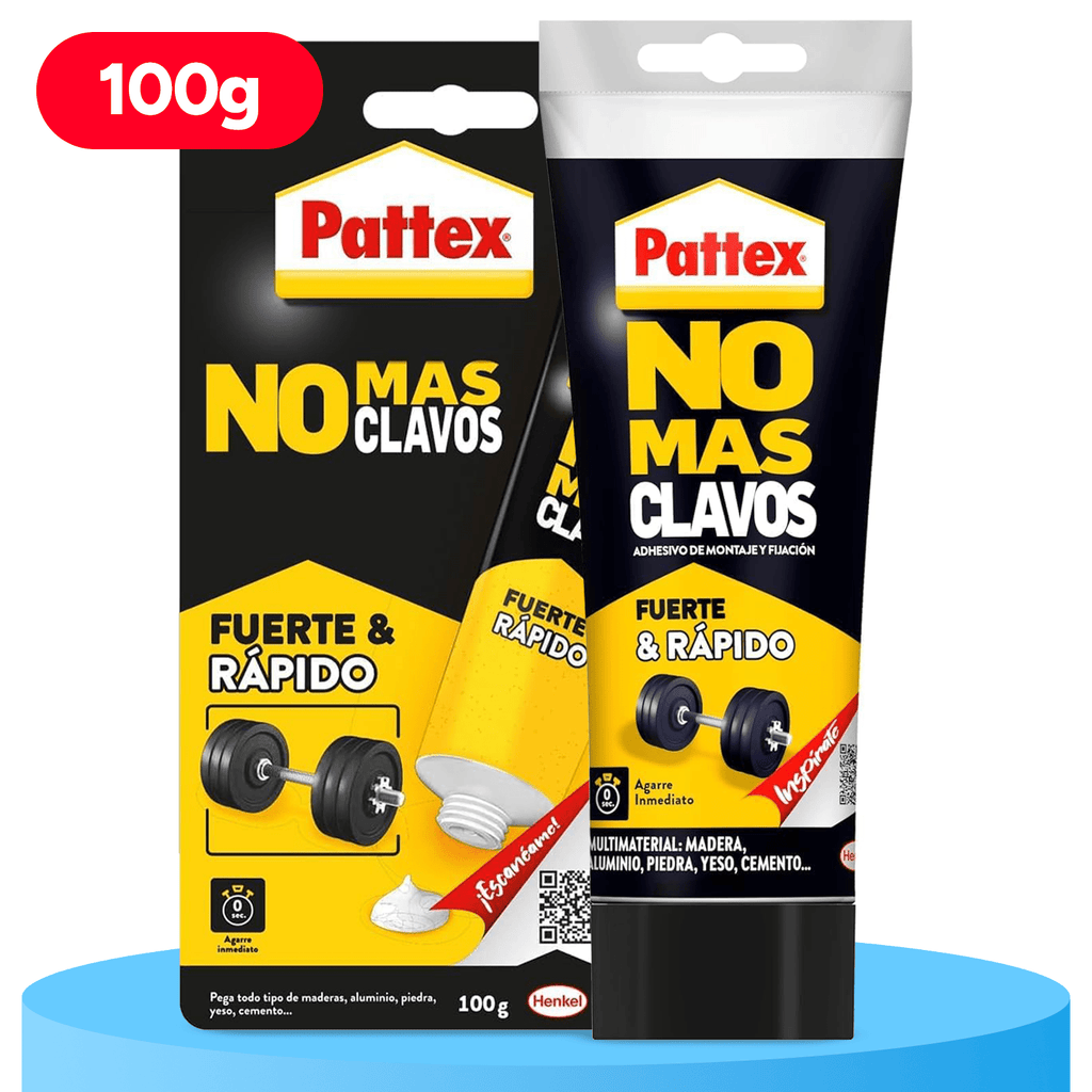Pattex No Más Clavos Original, Pegamento de Montaje Resistente, Pegamento Extrafuerte para Madera, Metal y más, Adhesivo Blanco Instantáneo, 100g