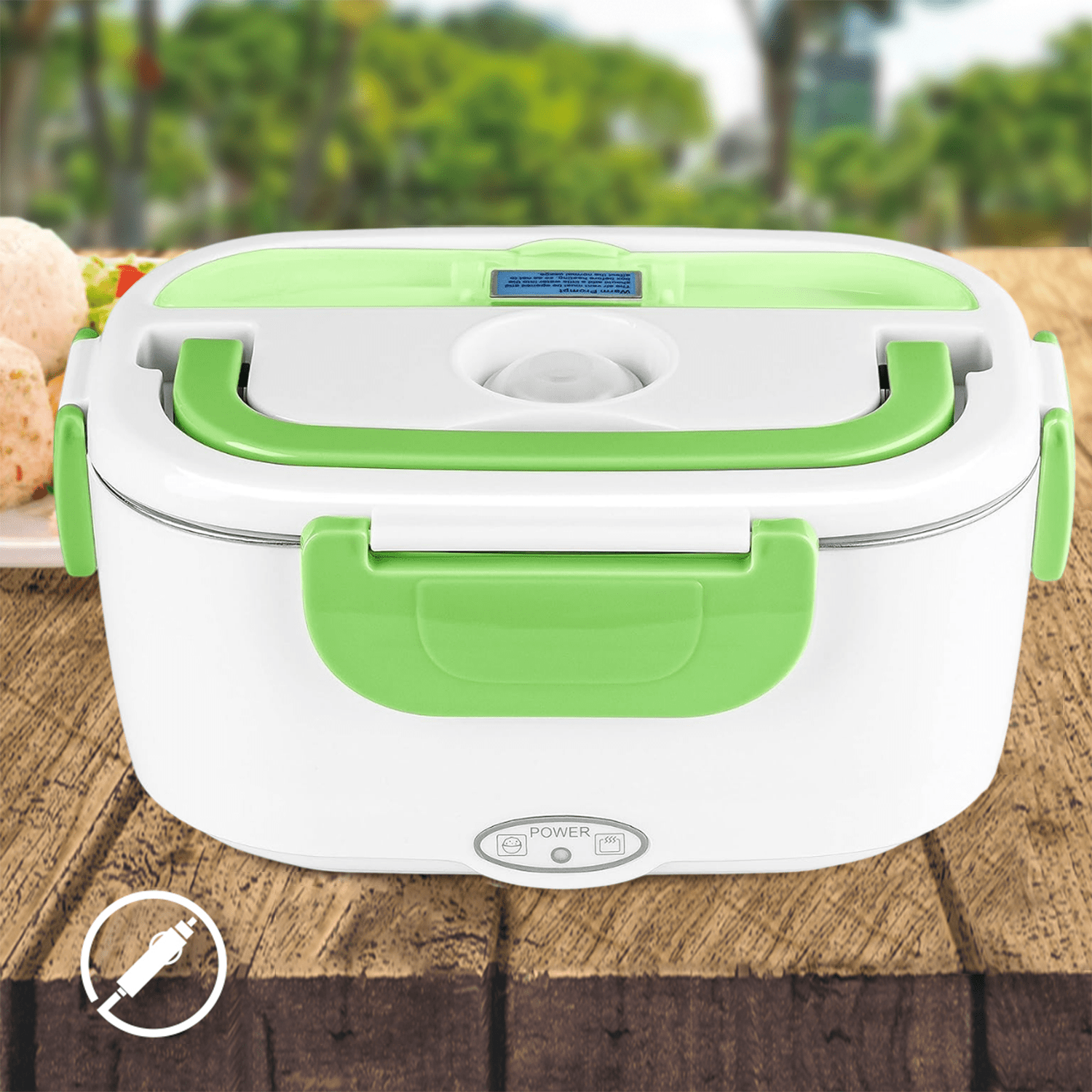 Caja Termica Portatil con 2 Compartimentos, Lonchera Electrica con Asa de Transporte, 1L de Capacidad, Calienta en Pocos Minutos, Enchufe para Coche Incluido, Espacio para Cubiertos con Cuchara Incluida, Fácil Limpieza