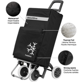 Carro Compra Plegable 4 Ruedas con Bolsillo Térmico para Congelados, Carro Plegable con Ruedas, 54 Litros de Capacidad y 40 Kg de Carga Máxima, Compartimentos Extra, Ruedas Grandes Resistentes para Facilitar el Movimiento y el Transporte del Peso