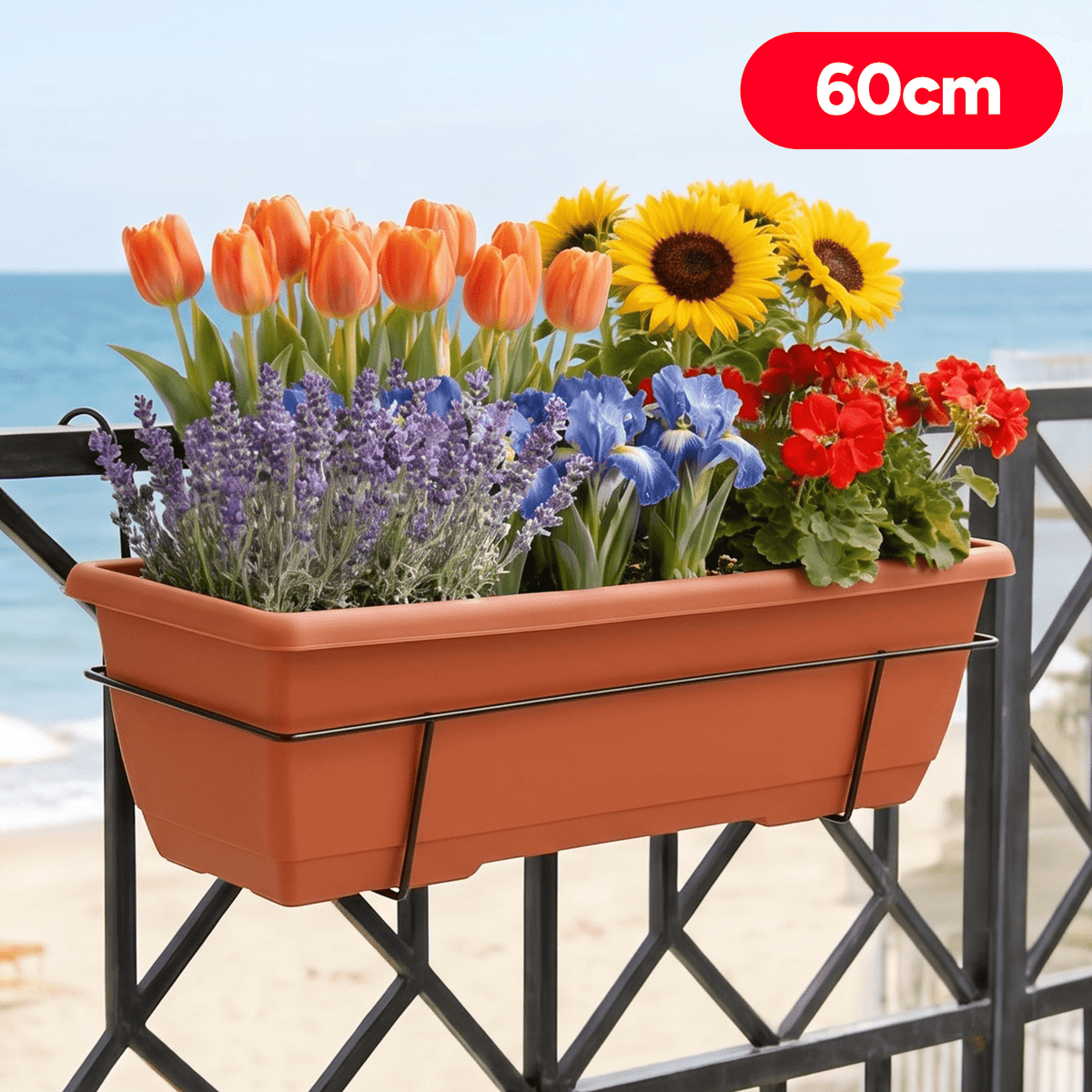 Jardinera Balconera 60 cm, Jardinera Colgante con Barandilla, Fabricada con Materiales de Alta Calidad para Uso Diario, Ideal para Balcón, Valla y Jardín, Perfectas para Plantas de Interior y Exterior, 60 cm