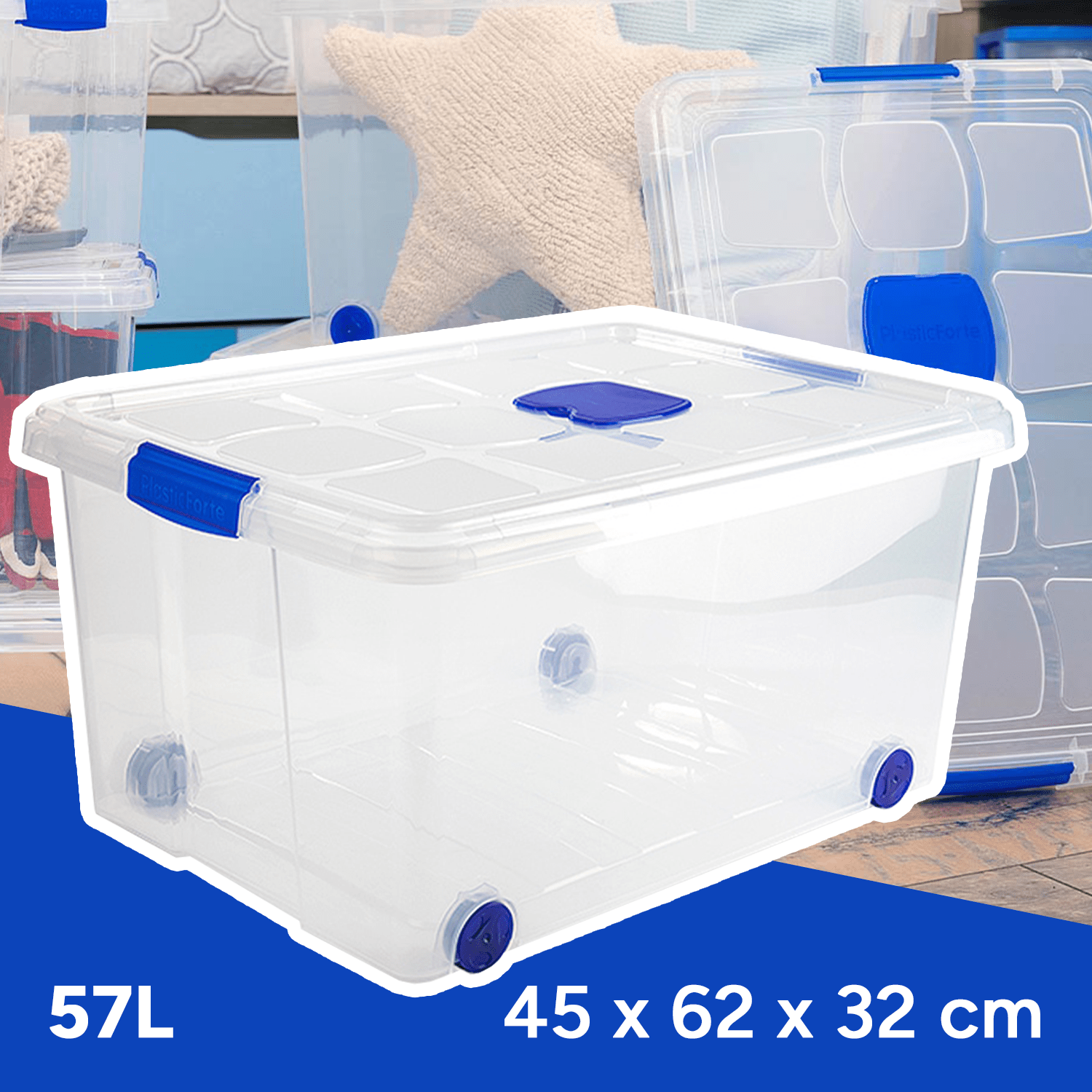 Caja Almacenamiento plástico para Guardar y Ordenar Juguetes, Libros, Documentos, Ropa, Mantas. Cierre Hermético, Gran Capacidad y Resistencia