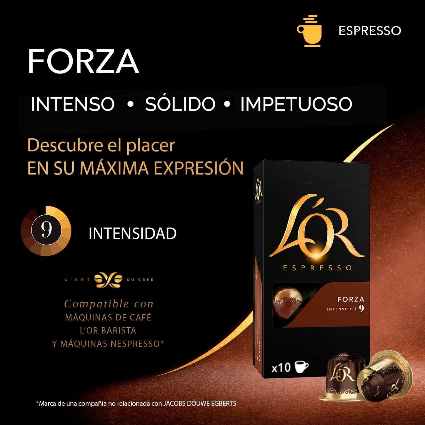 L'Or Espresso Café Cápsulas Forza, Intensidad 9, Notas Cremosas y de Nuez, 10/50 Cápsulas