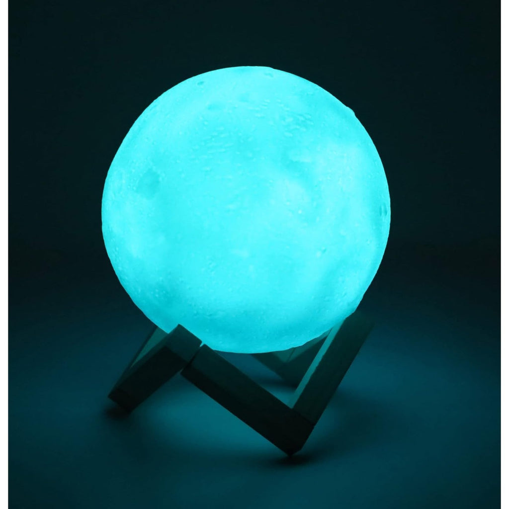 Lámpara Luna de 16 Colores, Mando a Distancia, Incluye Base de Madera y Cable USB de Carga, Tamaño de la Esfera: 15 cm, 16 Modos de Color, Batería de litio: 300 mAh